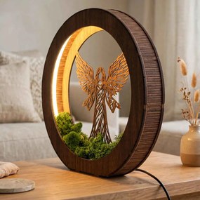 Drevená LED lampa Anjel svetla s machom | MICHAEL: HDF - Orech 20 cm 4778-115060 LED0606