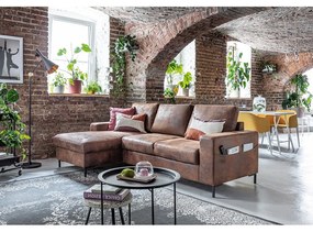Hnedá rozkladacia rohová pohovka z imitácie kože Miuform Lofty Lilly Vintage, ľavý roh