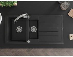 Mexen Andres, 1,5-komorový granitový drez 1000x500x200 mm a drezová batéria Elia, čierna, 6515-77-670101-00