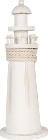 Biela drevená dekorácia maják Lighthouse Nautic - Ø 10*30 cm