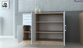 Komoda 3-dverová Universal, dub sonoma/biela