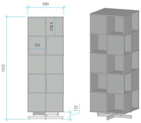 Otočný regál, 680×680×1932 mm, 4x 5 oddielov, sivá