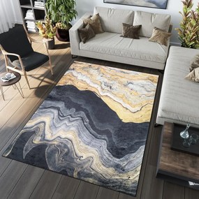 Čierny dizajnový koberec s abstraktným vzorom Šírka: 80 cm | Dĺžka: 150 cm