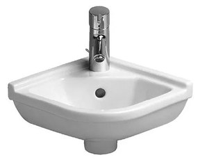 DURAVIT Starck 3 rohové závesné umývadielko s otvorom, s prepadom, 430 mm x 380 mm, s povrchom WonderGliss, 07524400001