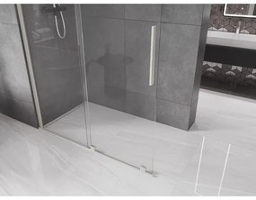 Mexen Velar, sprchová zástena s posuvnými dverami Walk-in 150 x 200 cm, 8mm číre sklo, brúsená oceľ, 871-150-000-03-97