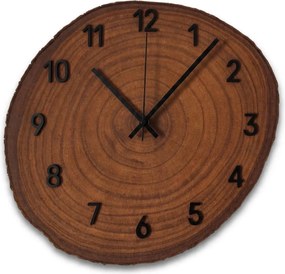 Nástenné drevené hodiny s čiernymi číslicami a kôrou | KORE: Amber - 3072 26-29 cm 4808-115513 KOR003-29-AMBER