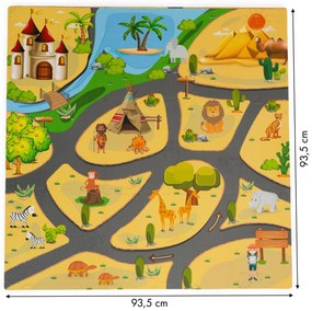 Detská penová podložka Safari puzzle 9el 93x93cm ECOTOYS