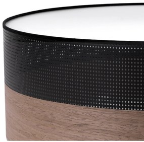 Stropné svietidlo Wood, 1x hnedá orechová dýha/čierne PVC tienidlo, (biele plexisklo), (fi 40cm)
