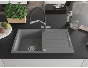 Mexen Bruno, 1-komorový granitový drez 795x495x200 mm a drezová batéria Duo, šedá, 6513-71-671701-07