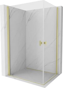 Mexen Mist-B Duo, 2-krídlový výklopný sprchový kút 95 x 90 cm, číre sklo, zlatý matný profil, 8A2-095-090-55-00