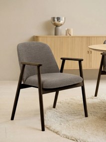 RODERIC Hnedá Taupe (látka Monza 40) / lakovaná dubová konštrukcia – dymový dub (odtieň orecha) – DREVENÁ STOLIČKA BOUCLÉ RETRO