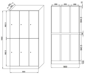 Šatníková skrinka s úložnými boxmi, 6 boxov, 1850 x 900 x 500 mm, mechanický kódový zámok, laminované dvere, dub prírodný