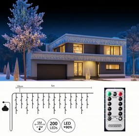 Vianočný svetelný záves 200LED - 10m + ovládač