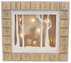 Drevený adventný kalendár s lesným motívom, 7 LED diód