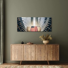 Obraz stavby s vlajkou USA (120x50 cm)