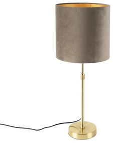 Stolná lampa zlatá/mosadzná s hnedým zamatovým tienidlom 25 cm - Parte