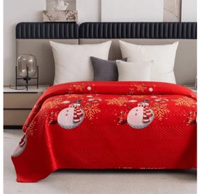Prehoz na posteľ WHITE SNOWMAN, červený Rozmer: 220 x 240 cm
