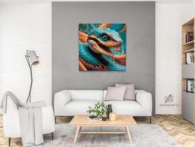 Gario Diamantové maľovanie Had v odtieňoch tyrkysovej a oranžovej Rozmery: 50 x 50 cm, Rámovanie: S vnútorným rámom, Diamanty: Okrúhle