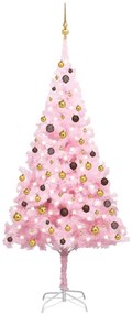 Umelý vianočný stromček s LED a súpravou gulí 240cm ružový PVC 3077501