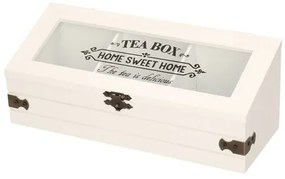 EH Drevený box na čajové vrecká Vintage, biela