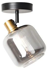 Dizajnové stropné bodové svetlo čierne so zlatom a dymovým sklom - Zuzanna