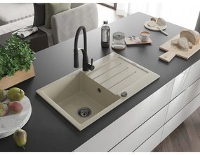 Mexen Bruno, 1-komorový granitový drez 795x495x200 mm a drezová batéria Aster, béžová, 6513-69-73450-70-B