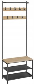 Kovová predsieňová stena LOFT 180 cm, čierna/dub sonoma