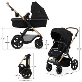 KINDERKRAFT - Kombinovaný kočík 3v1 MOOV 2 Pure black + autosedačka MINK PRO