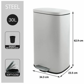 Spirella Akira 30 l odpadkový kôš s pedálom amäkkým zatváraním, matná biela, 30 l