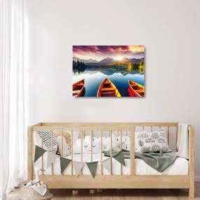 Sklenený obraz - Jazero s loďkami (70x50 cm)