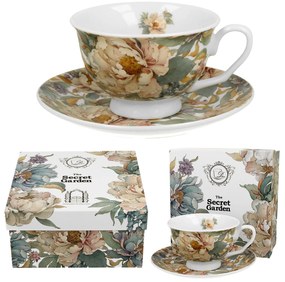 Porcelánová šálka na nohe s podšálkou Royal Peony White 250 ml