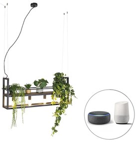 Inteligentné závesné svietidlo čierne s drevenou poličkou 4-svetlo vrátane Wifi A60 - Cage Rack