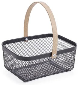 CONFORTIME Kovový košík s bambusovou rukoväťou, čierny 23,5 x 17,5 x 10 cm