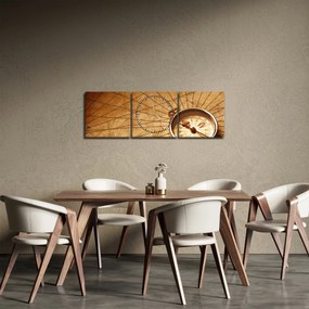 Obraz - Kompas (s hodinami) (90x30 cm)