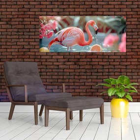 Obraz - Plameniak v jazierku (120x50 cm)