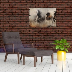 Sklenený obraz - Olejomaľba koní (70x50 cm)