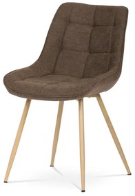 Židle jídelní, hnědá látka, kovové nohy, 3D dekor dub