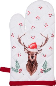 Kuchynská bavlnená chňapka Holly Christmas s jeleňom - 12 * 21 cm