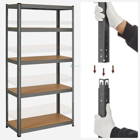 Garážový regál, 5-úrovňový úložný regál, nosnosť 875 kg, sivý