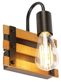 Priemyselná nástenná lampa čierna s drevom - Paleta Mai
