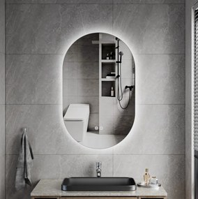 Erga Dalia, oválne LED zrkadlo 50x80cm, 3 farby svetla, zadné osvetlenie, vyhrievacia podložka proti zapareniu, ERG-V01-Dalia-5080-CL