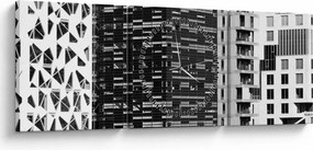 Obraz čiernobiele architektúry (s hodinami) (90x30 cm)
