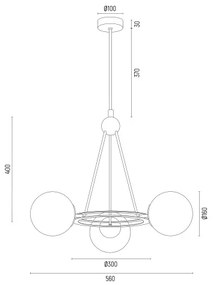 Argon 6150 - Luster na tyči AMALFI 3xE27/15W/230V čierna/biela
