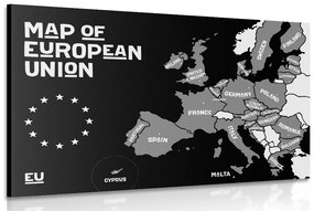 Obraz náučná mapa s názvami krajín európskej únie v čiernobielom prevedení - 120x80