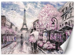 Fototapeta, Pár Paříž jako malovaná růžová - 250x175 cm
