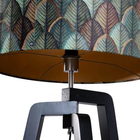 Stojacia lampa čierna s velúrovým tienidlom s dizajnom listov 50 cm - Puros