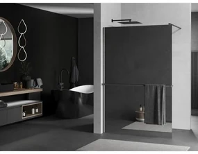Mexen Kioto+, sprchová zástena Walk-In s poličkou a vešiakom 100 x 200 cm, 8mm sklo vzor zrkadlo, grafitový profil, 800-100-121-66-50