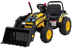 Batériový bager-traktor pre deti žltý + pohyblivé rameno lyžice + diaľkové ovládanie + pomalý štart + FM rádio + LED