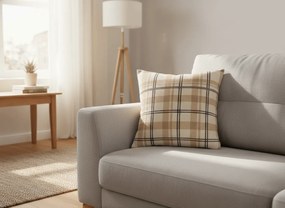 Mikroplyšová obliečka na vankúšik PLAID 45x45 cm, krémová