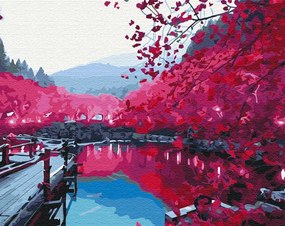 Maľovanie podľa čísiel nádherná sakura pri jazere
